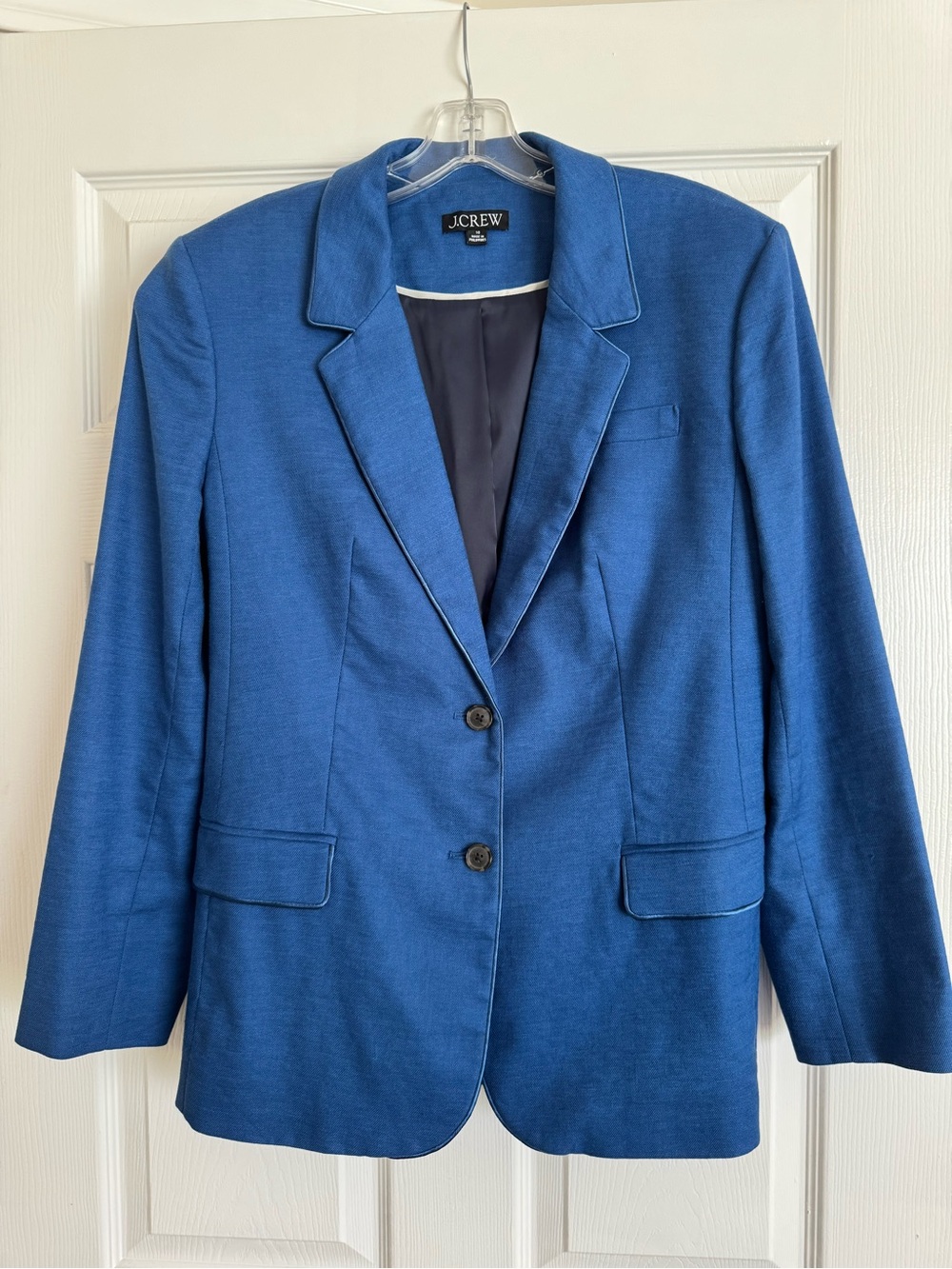 J. Crew Women's Blue Linen Blend Classic Two-Button Blazer
